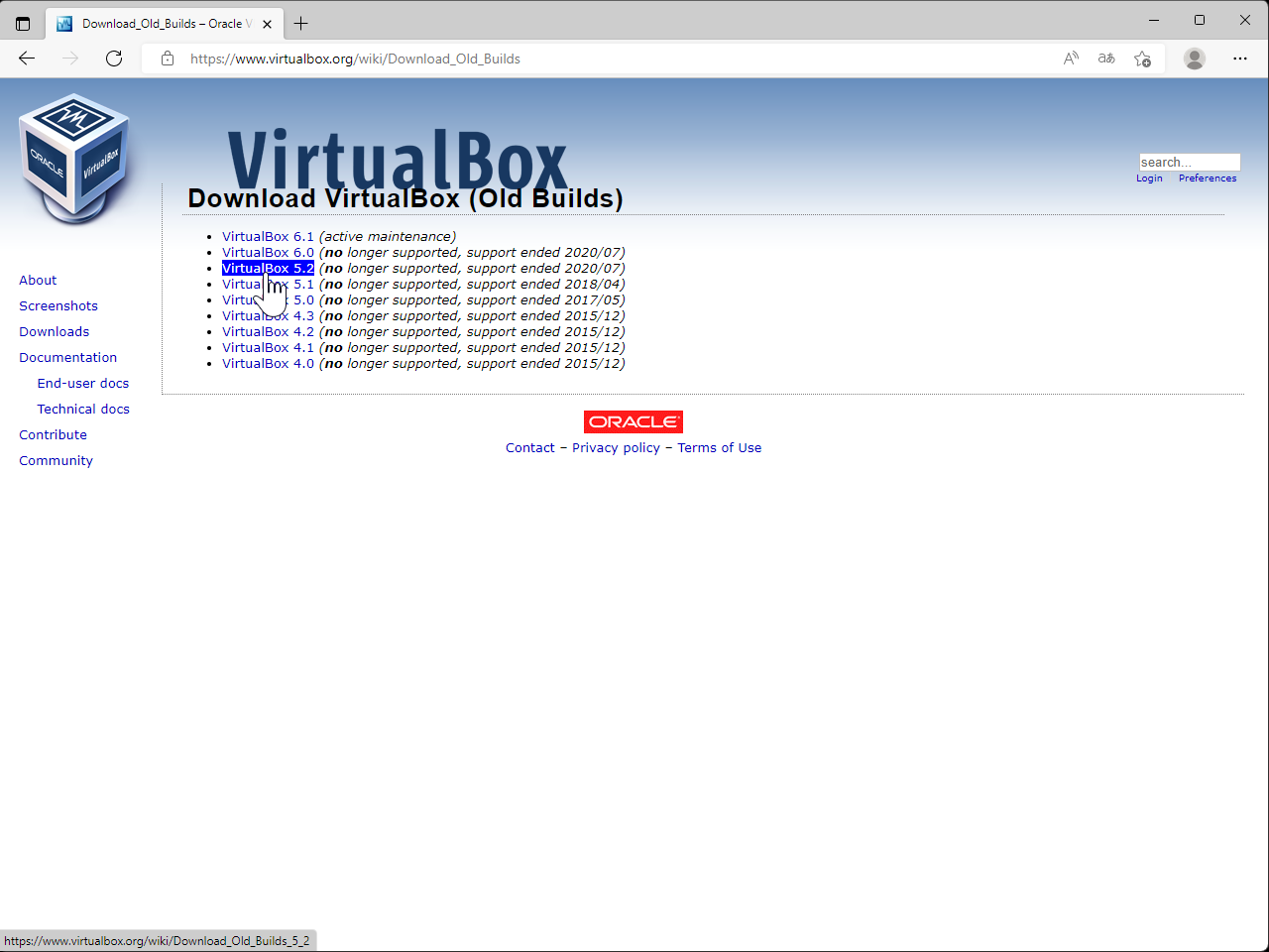 VirtualBox 5.2を選択