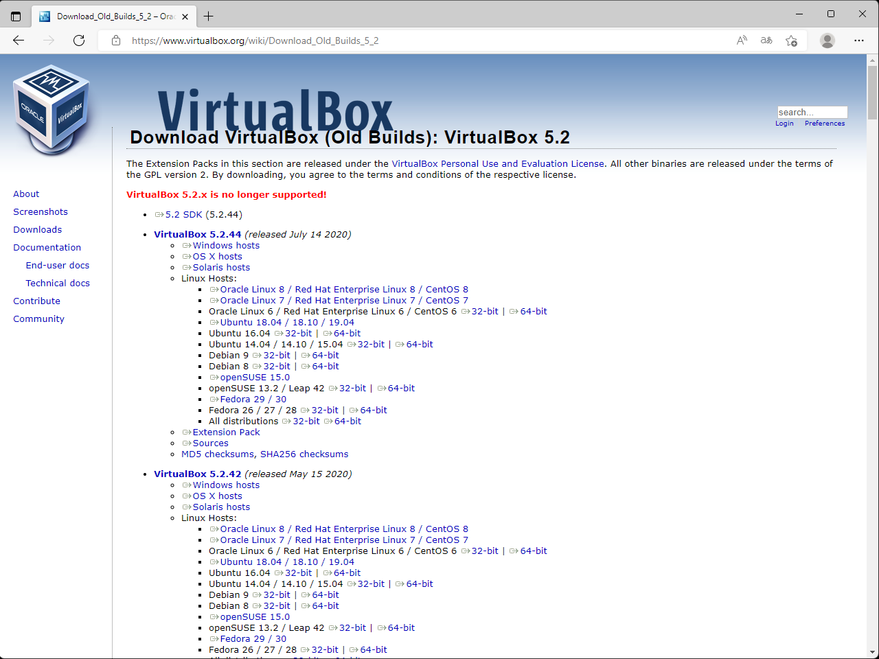 VirtualBox5.2.34をさがしてスクロール